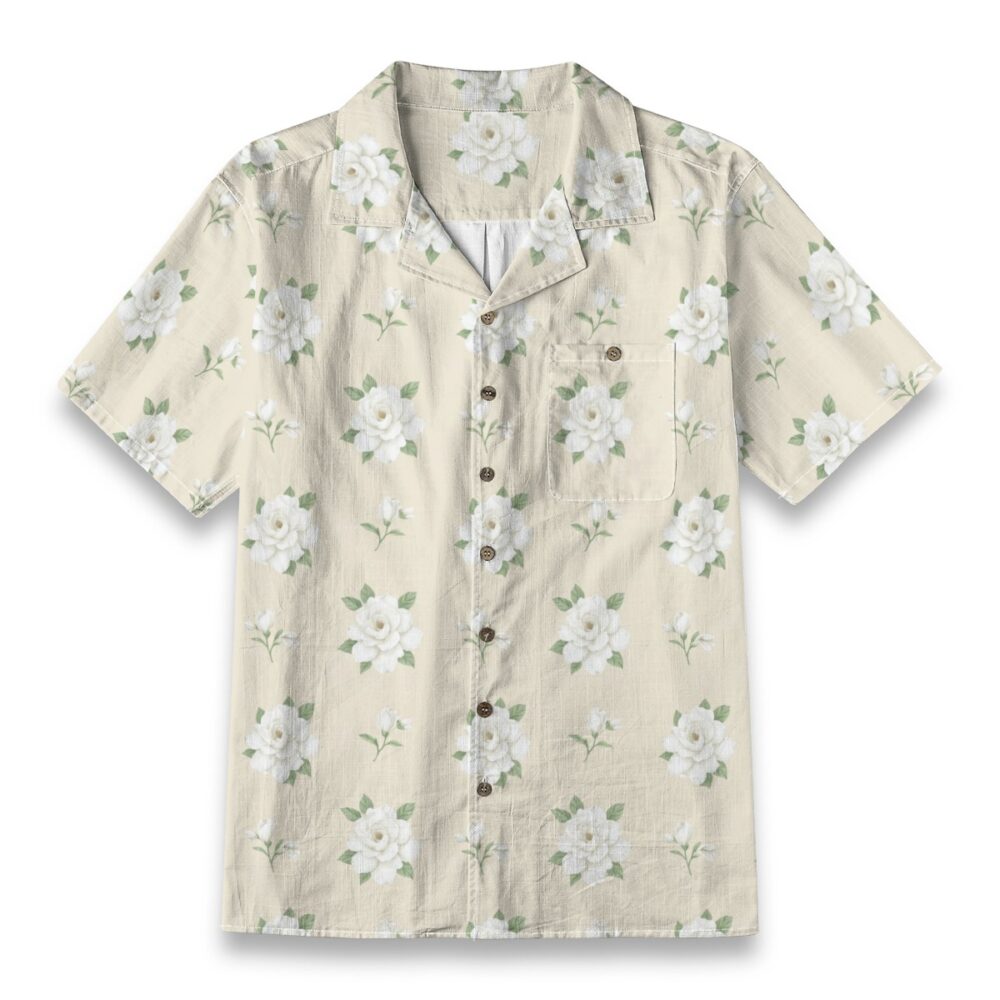 Cosmos Sky Blue Light Floral Hawaiian Shirt product image, view 6