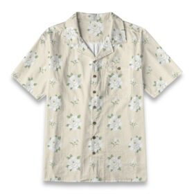 Cream Blue Blossom Floral Hawaiian Shirt