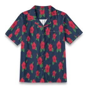 Navy Red Hibiscus Tropical Shirt
