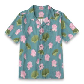 Teal Pink Lotus Floral Hawaiian Shirt