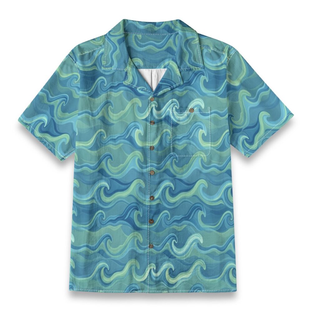 Ocean Current Waves Blue Green Tropical Shirt product image, view 6