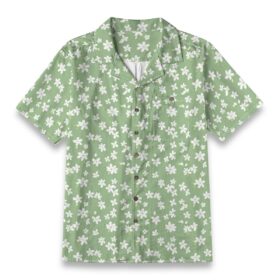 Green White Daisy Floral Tropical Shirt